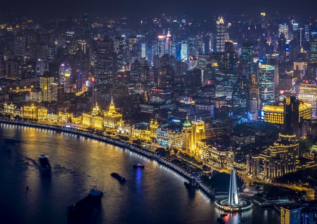 Aerial view of the Bund at night