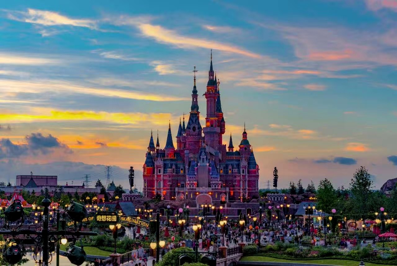 Shanghai Disney castle at sunset