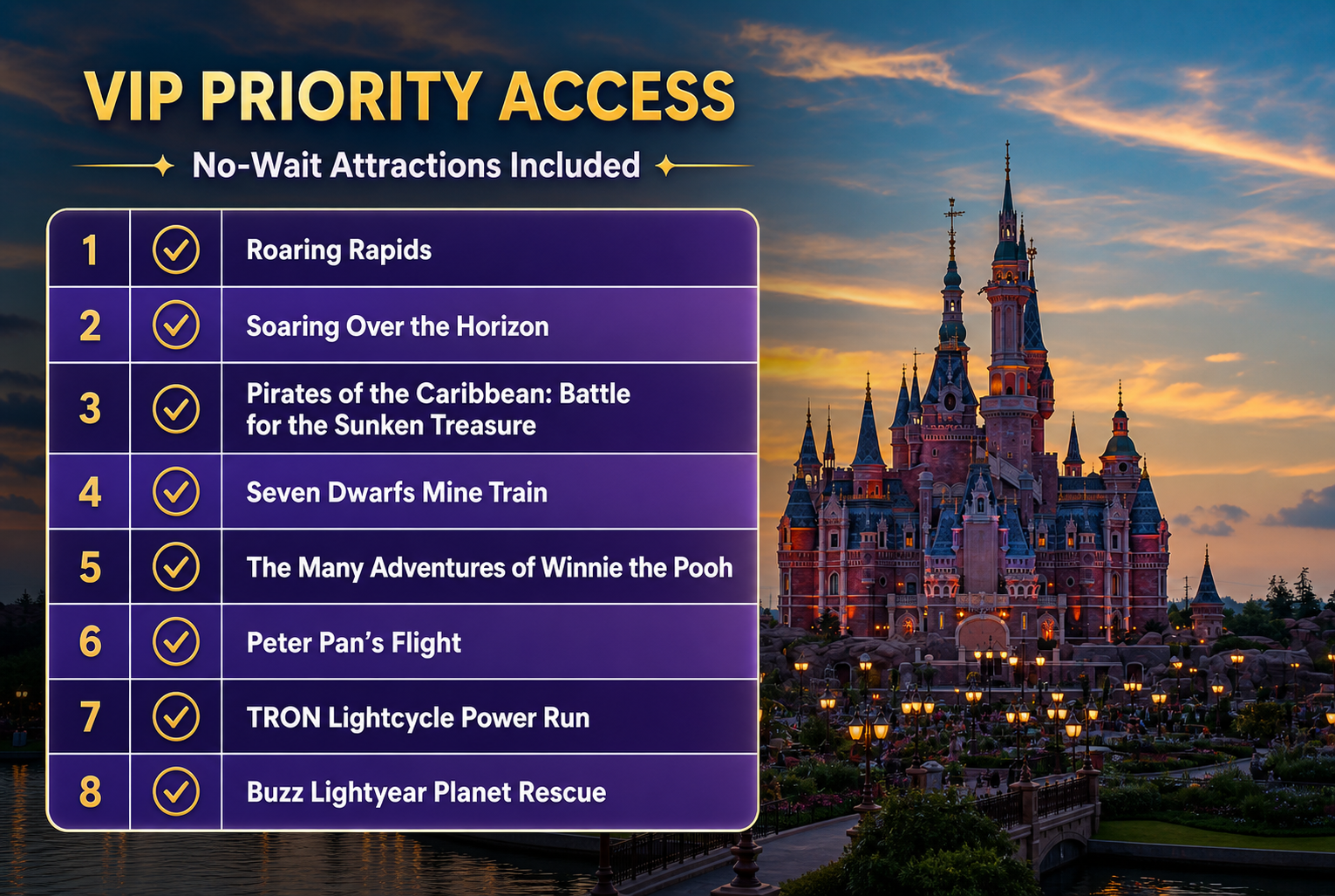 VIP priority access list for eight Shanghai Disney attractions