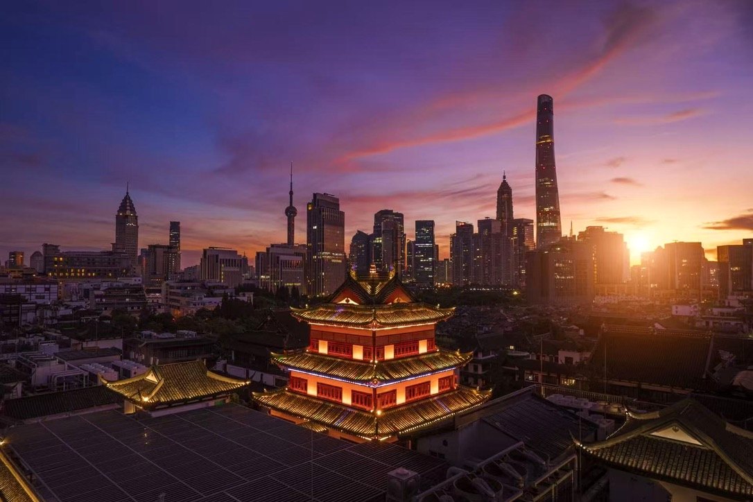 Shanghai old city at sunset