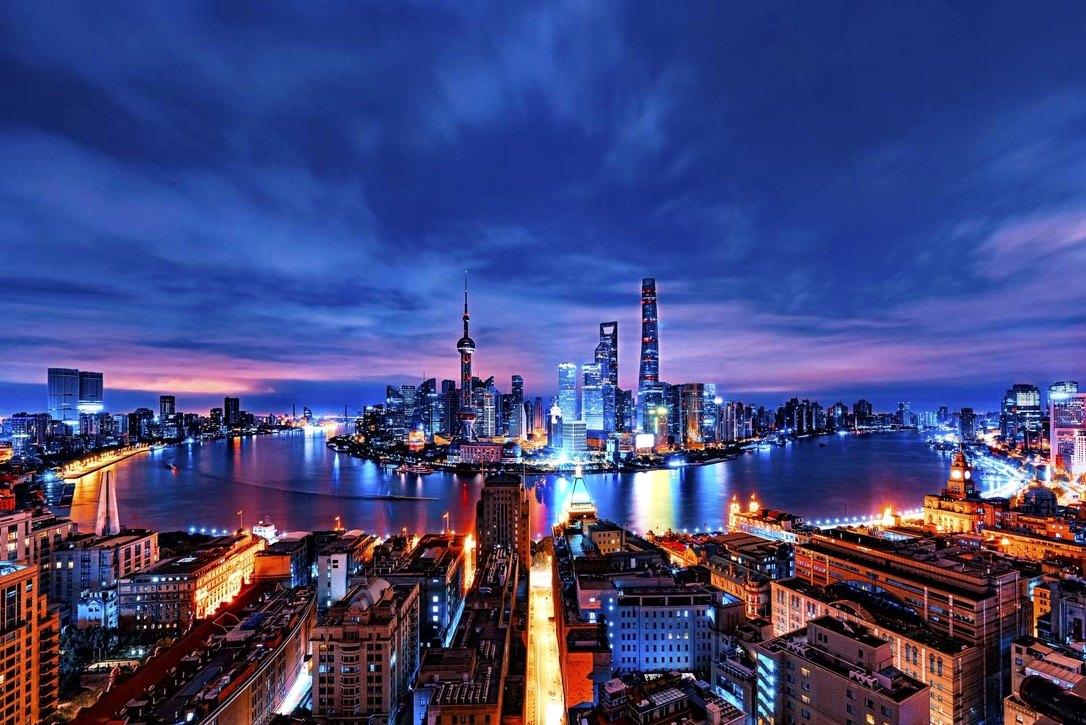 Pudong skyline at blue hour